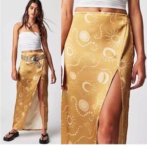 New Free People Serena Slim Maxi Skirt Gold Sun Moon Size Size 8